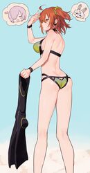  alternate_costume ass bad_anatomy bad_id bad_twitter_id bikini breasts commentary cosplay fate/grand_order fate_(series) female fou_(fate) fujimaru_ritsuka_(female) green_scrunchie hair_ornament hair_scrunchie highres mash_kyrielight mash_kyrielight_(cosplay) mash_kyrielight_(dive_to_blue) mash_kyrielight_(dive_to_blue)_(cosplay) official_alternate_costume one_side_up orange_eyes orange_hair scrunchie short_hair solo standing swimsuit thought_bubble yayata_(884) 