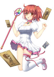  adapted_object alternate_costume archer_class_(fate) artoria_pendragon_(fate) assassin_class_(fate) blush cameo card cardcaptor_sakura commentary_request cosplay dress fate/grand_order fate_(series) female fujimaru_ritsuka_(female) full_body hair_ornament hair_scrunchie holding holding_staff hoshi_no_tsue kinomoto_sakura kinomoto_sakura_(cosplay) kinomoto_sakura_(platinum_star_dress) magical_girl orange_eyes orange_hair orange_scrunchie photoshop_(medium) puffy_short_sleeves puffy_sleeves rainbow_gradient saber_(fate) saber_class_(fate) saint_quartz_(fate) scrunchie short_hair short_sleeves side_ponytail single_thighhigh srwsrx_(gp03dsrx) staff thighhighs white_background white_dress 