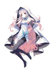  bad_id bad_pixiv_id bare_shoulders black_thighhighs boots breasts detached_sleeves dress eirudy female full_body gloves hair_between_eyes high_heels long_hair mechuragi red_eyes sidelocks silver_hair sleeveless small_breasts solo thigh_boots thighhighs transparent_background veil very_long_hair wavy_hair witch_springs 