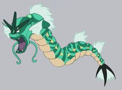  2019 alternate_species cartoon_network cheek_fins crossover digital_media_(artwork) dragon eastern_dragon fangs fin gem generation_1_pokemon grey_background gyarados hair hi_res itoruna looking_aside malachite_(steven_universe) mythological_creature mythological_scalie mythology nintendo open_mouth pokemon pokemon_(species) scalie simple_background steven_universe tail tail_fin teeth 