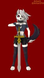  3_toes 3d_(artwork) 4k 9:16 absurd_res angry anthro artians barefoot bottomwear canid canid_demon canine choker clothed clothing collar demon digital_media_(artwork) digitigrade fangs feet female fingerless_gloves fire_emblem fire_emblem_path_of_radiance flat_chested frown fur gloves hair handwear hellhound helluva_boss hi_res inverted_pentagram jewelry legwear longsword looking_at_viewer loona_(aeridiccore) loona_(helluva_boss) mammal melee_weapon multicolored_body multicolored_fur mythological_canine mythological_creature mythology navel necklace nintendo notched_ear occult_symbol paws pentagram red_background red_sclera revamped_anthros shirt shorts simple_background solo source_filmmaker_(artwork) spiked_collar spikes standing stockings sword symbol teeth toeless_legwear toes topwear torn_clothing watermark weapon white_body white_eyes white_fur white_hair 