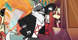  alleycat8706_(artist) anthro arm_support bite biting_lip canid canid_demon canine canis clothing collar crossover death_(puss_in_boots) demon draw_over dreamworks female fluffy fur fuzzy group half-closed_eyes hand_in_pocket hellhound helluva_boss jacket leaning leaning_on_elbow looking_up loona_(helluva_boss) male male/female mammal mythological_canine mythological_creature mythology narrowed_eyes one_eye_closed pockets puss_in_boots_(dreamworks) red_eyes screencap_edit sharp_teeth sickle smile spiked_collar spikes teeth third-party_edit topwear trio white_body white_fur wink wolf wrapped_arms 