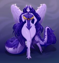  absurd_res amethystdust_(character) anthro belly_scales big_breasts big_tail breasts claws clothed clothing countershading digital_media_(artwork) dragon european_mythology eyelashes feathered_wings feathers female front_view full-length_portrait fur hair hi_res horn huge_breasts huge_hair huge_tail long_hair mane mythological_creature mythological_scalie mythology navel non-mammal_breasts partially_clothed portrait purple_body purple_feathers purple_fur purple_hair purple_horn purple_mane purple_scales purple_theme scales scalie siriussly small_waist solo spikes spikes_(anatomy) standing tail tail_mane tail_tuft thick_thighs tuft western_dragon wide_hips wing_claws wing_spikes wings yellow_eyes 