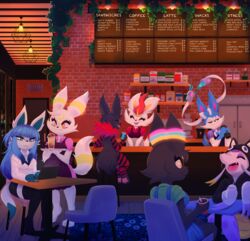  absurd_res ambiguous_gender anthro cafe cinderace cindy_the_cinderace doodlebob1591 eeveelution generation_1_pokemon generation_2_pokemon generation_4_pokemon generation_5_pokemon generation_6_pokemon generation_8_pokemon glaceon group hi_res jolteon mienshao nintendo pokemon pokemon_(species) sylveon ulysses_bre umbreon 