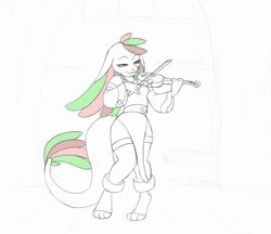  4_toes 5_fingers animated anthro balancing_on_tail bowed_string_instrument breasts clothed clothing feet female fingers lizard musical_instrument non-mammal_breasts osato-kun reptile scalie short_playtime smile string_instrument tail tizki&#039;la_(midnightsonata) toes violin 