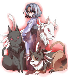  asahina_tomiko bad_id bad_pixiv_id feline female grey_eyes grey_hair head_tilt japanese_clothes long_sleeves looking_at_viewer red_eyes seidou_(tukinomiyako) shin_sekai_yori simple_background white_background 