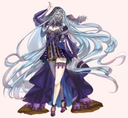  absurdly_long_hair azura_(fire_emblem) blue_hair commentary_request detached_sleeves female fire_emblem fire_emblem_fates full_body high_heels jewelry kairiwhisper long_hair looking_at_viewer necklace pink_background simple_background solo thighhighs veil very_long_hair yellow_eyes 