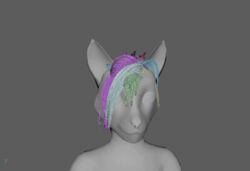  3d_(artwork) 3d_animation animated anthro breasts digital_media_(artwork) domestic_cat felid feline felis female grey_background hair mammal multicolored_hair qwertyhero rainbow_hair short_playtime simple_background simulation smile solo tentacletongue 