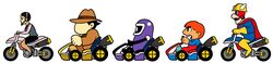  3boys bad_id bad_twitter_id black_hair buck_teeth commentary dirk_drain-head donkey_kong_(series) donkey_kong_3 eggplant_man english_commentary faceless faceless_male facial_hair fedora female go-kart hat helmet high_heels highres indiana_joe jpsupper mario_(series) mario_kart mario_kart_8 mary_o motor_vehicle motorcycle moustache multiple_boys nintendo_comics_system office_lady orange_hair overalls short_hair simple_background standard_kart_(mario) stanley_(donkey_kong) super_mario_maker teeth the_super_mario_bros._super_show! white_background wide_image winged_helmet wrecking_crew 