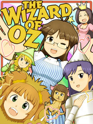  6+girls akizuki_ritsuko animal_costume animalization canine commentary_request cosplay cowardly_lion cowardly_lion_(cosplay) crossover crown dorothy_gale dorothy_gale_(cosplay) fangs glasses glinda good_witch_of_the_north good_witch_of_the_north_(cosplay) hoshii_miki idolmaster idolmaster_(classic) kisaragi_chihaya lion_costume maidon miura_azusa multiple_girls parody scarecrow_(twooz) scarecrow_(twooz)_(cosplay) takatsuki_yayoi the_wizard_of_oz tin_man tin_man_(cosplay) toto_(twooz) toto_(twooz)_(cosplay) wand 