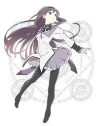  akemi_homura akemi_homura_(magical_girl) black_eyes black_hair commentary_request female hayato_(meromoni) long_hair looking_up magic_circle mahou_shoujo_madoka_magica mahou_shoujo_madoka_magica_(anime) pantyhose school_uniform solo very_long_hair 