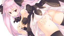  :o ass ass_grab black_thighhighs breasts cleavage dress dungeon_travelers_2 female game_cg grabbing_own_ass lilian_craper long_hair looking_at_viewer looking_back medium_breasts official_art panties pink_hair solo sumaki_shungo thighhighs transparent_background underwear white_panties 