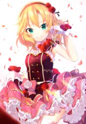  bad_id bad_pixiv_id blonde_hair commentary_request cotrpopor cowboy_shot dress_flower female flower gloves green_eyes hair_between_eyes hair_flower hair_ornament hairband idolmaster idolmaster_cinderella_girls idolmaster_cinderella_girls_starlight_stage layered_skirt long_hair looking_at_viewer pink_skirt pink_thighhighs polka_dot polka_dot_skirt red_flower red_hairband red_rose rose sakurai_momoka skirt skirt_hold smile solo standing thighhighs white_background white_flower white_rose 