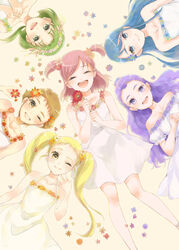  6+girls :d ;) ;d ^_^ akimoto_komachi blonde_hair blue_eyes blue_hair brown_hair closed_eyes commentary_request dress eyelashes field flower flower_field green_eyes green_hair hair_ornament half_updo headband kasugano_urara_(yes!_precure_5) long_hair lying mamii milk_(yes!_precure_5) mimino_kurumi minazuki_karen multiple_girls natsuki_rin on_back one_eye_closed open_mouth photoshop_(medium) pink_hair precure purple_eyes purple_hair red_eyes short_hair short_twintails smile twintails very_short_hair white_dress yellow_eyes yes!_precure_5 yes!_precure_5_gogo! yumehara_nozomi 