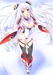  ahoge bad_id bad_pixiv_id boots female haikeiyu highres long_hair matoi_(pso2) mikoto_cluster open_mouth phantasy_star phantasy_star_online_2 red_eyes twintails white_hair 