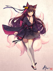  ahri animal_ears cleavage kitsune league_of_legends lee_seok_ho tail thighhighs 