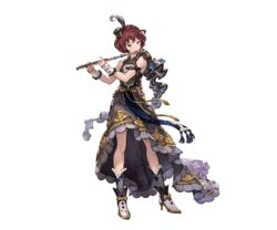  blue_eyes boots bow dress feathers female flute frills full_body granblue_fantasy hair_ornament instrument knee_boots minaba_hideo official_art pamela_(granblue_fantasy) red_hair ribbon short_hair sleeveless solo transparent_background wrist_cuffs 