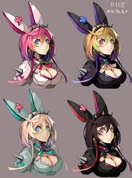  bad_id bad_twitter_id black_hair blonde_hair blue_eyes breasts cleavage commentary_request elphelt_valentine female guilty_gear guilty_gear_xrd hairband large_breasts palette_swap pink_eyes pink_hair pos_(shiratama-ya) 