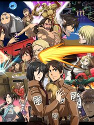  6+boys 6+girls annie_leonhart armin_arlert armored_titan bertolt_hoover bicycle blush bowl broom cape chopsticks colossal_titan commentary_request connie_springer cosplay e.t. eating emblem eren_yeager female_titan flying_sweatdrops food freckles frown fujita_saki full-face_blush full_moon giving_up_the_ghost hair_between_eyes hange_zoe hatsune_miku hatsune_miku_(cosplay) heart high_kick highres itkz_(silentknight) jaw_titan jean_kirstein keith_shadis kicking krista_lenz levi_(shingeki_no_kyojin) microphone mikasa_ackerman moon mop movie_poster multiple_boys multiple_girls music musical_note noodles paradis_military_uniform parody ramen reiner_braun rogue_titan sasha_blouse shaded_face shingeki_no_kyojin singing sky spoilers star_(sky) starry_sky sweatdrop titan_(shingeki_no_kyojin) training_corps_(emblem) vocaloid voice_actor_connection ymir_(shingeki_no_kyojin) 