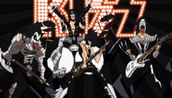  4boys animated animated black_eyes black_hair eric_singer facepaint gene_simmons kiss_(band) lowres multiple_boys musician paul_stanley sushio tommy_thayer tongue 