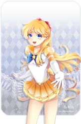  aino_minako argyle_background artist_name bad_id bad_pixiv_id bishoujo_senshi_sailor_moon bishoujo_senshi_sailor_moon_stars blonde_hair blue_eyes bow brooch choker earrings elbow_gloves female gloves grey_background hairbow half_updo jewelry long_hair m.lily magical_girl orange_choker orange_sailor_collar orange_skirt outstretched_hand red_bow ribbon sailor_collar sailor_senshi_uniform sailor_venus skirt smile solo star_(symbol) star_brooch star_choker super_sailor_venus_(stars) tiara watermark web_address white_gloves 