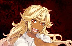  bandage blonde_hair breasts dark_skin denkishowgun erectlip huge_breasts school_uniform 