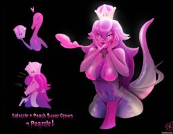  2018 absurd_res alternate_species animal_humanoid anthro anthro_to_humanoid big_breasts bikini black_background blush bodily_fluids bottomwear breasts catcouch claws cleavage clothed clothing collage_(disambiguation) crossover crown ear_piercing female generation_7_pokemon hair headgear heart_symbol hi_res humanoid humanoidized jewelry loincloth long_hair mario_bros necklace nintendo piercing pink_eyes pink_hair pokemon pokemon_(species) pokemon_humanoid pokemorph pupils reptile reptile_humanoid salazzle saliva scalie scalie_humanoid simple_background skimpy slit_pupils smile solo super_crown swimwear tongue tongue_out transformation wide_hips 