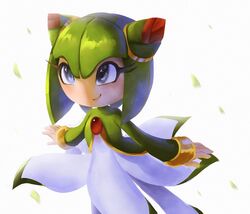  2019 bracelet clothing cosmo_the_seedrian dress elemental_creature female flora_fauna green_hair hair hi_res humanoid jewelry not_furry plant seedrian sega simple_background smile solo sonic_the_hedgehog_(series) sonic_x spacecolonie white_background 