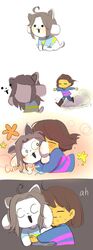  allergy anthro cuddling duo hair hi_res hug human male mammal running simple_background sitting tem temmie_(undertale) undertale undertale_(series) unknown_artist white_background white_body 