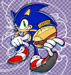  2022 5_fingers absurd_res anthro biped black_nose blue_body clothing eulipotyphlan fingers food footwear front_view full-length_portrait gloves green_eyes handwear hedgehog hi_res kayllacat looking_at_viewer male mammal one_eye_closed portrait sega shoes smile solo sonic_the_hedgehog sonic_the_hedgehog_(series) text white_clothing white_gloves white_handwear wink 