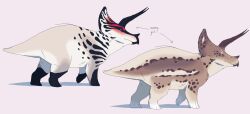  ambiguous_gender beak ceratopsian dinosaur duo entitycore female_(lore) feral horn ornithischian path_of_titans patterns prehistoric_species quadruped reptile scalie triceratops 