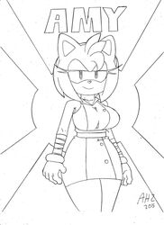  amy_rose anthro bandage bandaged_arm breasts clothed clothing english_text eulipotyphlan female gloves handwear hedgehog hi_res mammal monochrome sega solo sonic_boom sonic_the_hedgehog_(series) superbunnygt text 