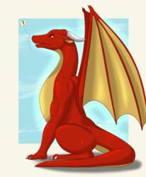  absurd_res alex.fetter arthropod butterfly claws dragon european_mythology feral hi_res insects lepidopteran male mythological_creature mythological_scalie mythology red_body red_scales scales scalie solo tail western_dragon wings yellow_body yellow_scales 