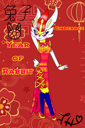  2021 4_fingers anthro asian_clothing blue_eyelashes blush bracelet chinese_clothing chinese_dress chinese_new_year chinese_text chinese_zodiac choker cinderace clothed_anthro clothed_female clothing dress ear_piercing ear_ring east_asian_clothing eyelashes female fingers flower footwear generation_8_pokemon glistening glistening_hair gold_high_heels hair hand_behind_head heart hi_res high_heeled_sandals high_heels jewelry lamp lantern looking_sideways necklace nintendo paper_lantern piercing plant pokemon pokemon_(species) red_background red_eyes red_flower red_hair ring_piercing sandals signature simple_background solo text unknown_artist year_of_the_rabbit 