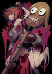  a.b.a bandages blood bloody_clothes bloody_weapon female green_eyes guilty_gear guilty_gear_xx key key_in_head looking_at_viewer paracelsus red_hair short_hair suzunashi weapon 