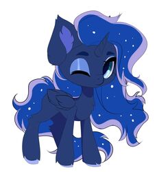  alicorn blue_body blue_fur blue_hair chibi ear_tuft equid equine eyebrows eyelashes female feral friendship_is_magic fur hair hasbro hi_res hooves horn inner_ear_fluff mammal my_little_pony mythological_creature mythological_equine mythology one_eye_closed princess_luna_(mlp) solo tuft wings xsatanielx 