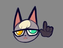  animal_crossing anthro blonde_hair domestic_cat eldiipiid emoji eyewear felid feline felis fur glasses grey_body grey_fur hair heterochromia hi_res male mammal meme nerd nerd_emoji_(meme) nintendo raymond_(animal_crossing) reaction_image rectangular_glasses solo 