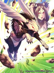  animal_ears animal_hands armor boots braid brown_hair claws debris facial_mark female fire_emblem fire_emblem_awakening fire_emblem_cipher floppy_ears fur hair_around_ear jumping monster official_art panne_(fire_emblem) purple_armor rabbit rabbit_ears rabbit_girl red_eyes whiskers yoneko_okome 