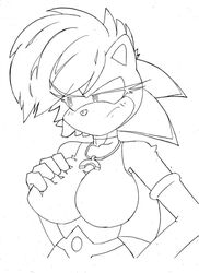  anthro big_breasts breasts clothing dic_entertainment digital_media_(artwork) eulipotyphlan female fur hair hand_on_breast hedgehog hi_res mammal monochrome sega solo sonia_the_hedgehog sonic_the_hedgehog_(series) sonic_underground superbunnygt 