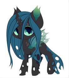  arthropod black_body blue_hair changeling chibi female feral friendship_is_magic green_eyes green_inner_ear hair hasbro hi_res horn insect_wings my_little_pony queen_chrysalis_(mlp) simple_background solo tagme white_background wings xsatanielx 