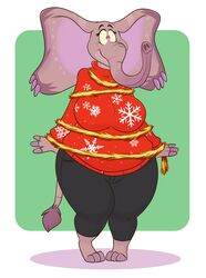  absurd_res anthro bottomwear clothing elephant elephantid female hi_res mammal pants proboscidean sarah_fairhart solo sweater titsunekitsune topwear 