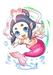  absurdres black_hair blue_eyes commentary_request female full_body highres kneeless_mermaid looking_at_viewer mermaid monster_girl ningyo_(youkai_watch) open_mouth pointy_ears simple_background solo splashing teeth tory_(tory29) upper_teeth_only white_background youkai_(youkai_watch) youkai_watch 