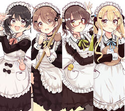  breast_hold higuchi_kaede_(swing!) maid megane miyasato_haruka okamoto_natsuhi sakura_oriko skirt_lift swing!! yokomine_ibuki 