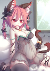  :d absurdres animal_ear_fluff animal_ears arm_ribbon bad_id bad_pixiv_id bare_arms bare_shoulders bed bell black_bow black_choker black_panties black_ribbon black_thighhighs blush bow braid breasts cat_ears cat_tail choker cleavage collarbone commentary dior-zi eyelashes female frills hair_between_eyes hairbow highres indoors jingle_bell kaenbyou_rin lace lace-trimmed_legwear lace_trim large_breasts leg_ribbon lingerie long_hair looking_at_viewer multi-strapped_panties multiple_tails navel neck_bell nekomata oerba_yun_fang open_mouth panties pointy_ears red_eyes red_hair ribbon see-through single_thighhigh sitting smile solo stomach strap_slip tail tail_bell tail_ornament tail_ribbon thighhighs thighs touhou twin_braids twintails two_tails underwear wariza window 