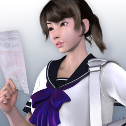  3d bow brown_eyes brown_hair ponytail sailor_outfit school_uniform schoolgirl serafuku sugimoto_shouko thick_lips umemaro 