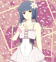  bad_id bad_pixiv_id bare_shoulders black_hair dress female flower hair_flower hair_ornament honda_masazumi kyoukaisenjou_no_horizon long_hair mizuki_miyu smile solo wristband yellow_eyes 