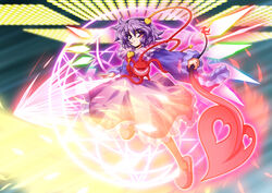  commentary_request eyeball female fue_(fuef) hairband heart highres komeiji_satori laevatein_(touhou) magic_circle polearm purple_eyes purple_hair short_hair slippers solo spear spear_the_gungnir third_eye touhou wand weapon wings 