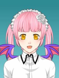  avatar_generator blunt_bangs blush borrowed_character collared_shirt demon_wings ebola-chan female flower hair_flower hair_ornament looking_at_viewer maid_headdress oerba_yun_fang open_mouth original personification pink_hair princeofredroses rinmarugames shirt sidelocks solo wings yellow_eyes 