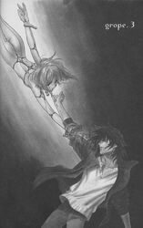  1boy absurdres artist_request cheza couple falling female greyscale hands highres kiba monochrome photoshop_(medium) scan straight wolf&#039;s_rain 