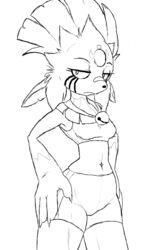  2014 anthro breasts claws clothed clothing conditional_dnp elgiza fan_character female generation_4_pokemon jewelry looking_at_viewer monochrome navel necklace nintendo pokemon pokemon_(species) pokemorph solo teckworks weavile 